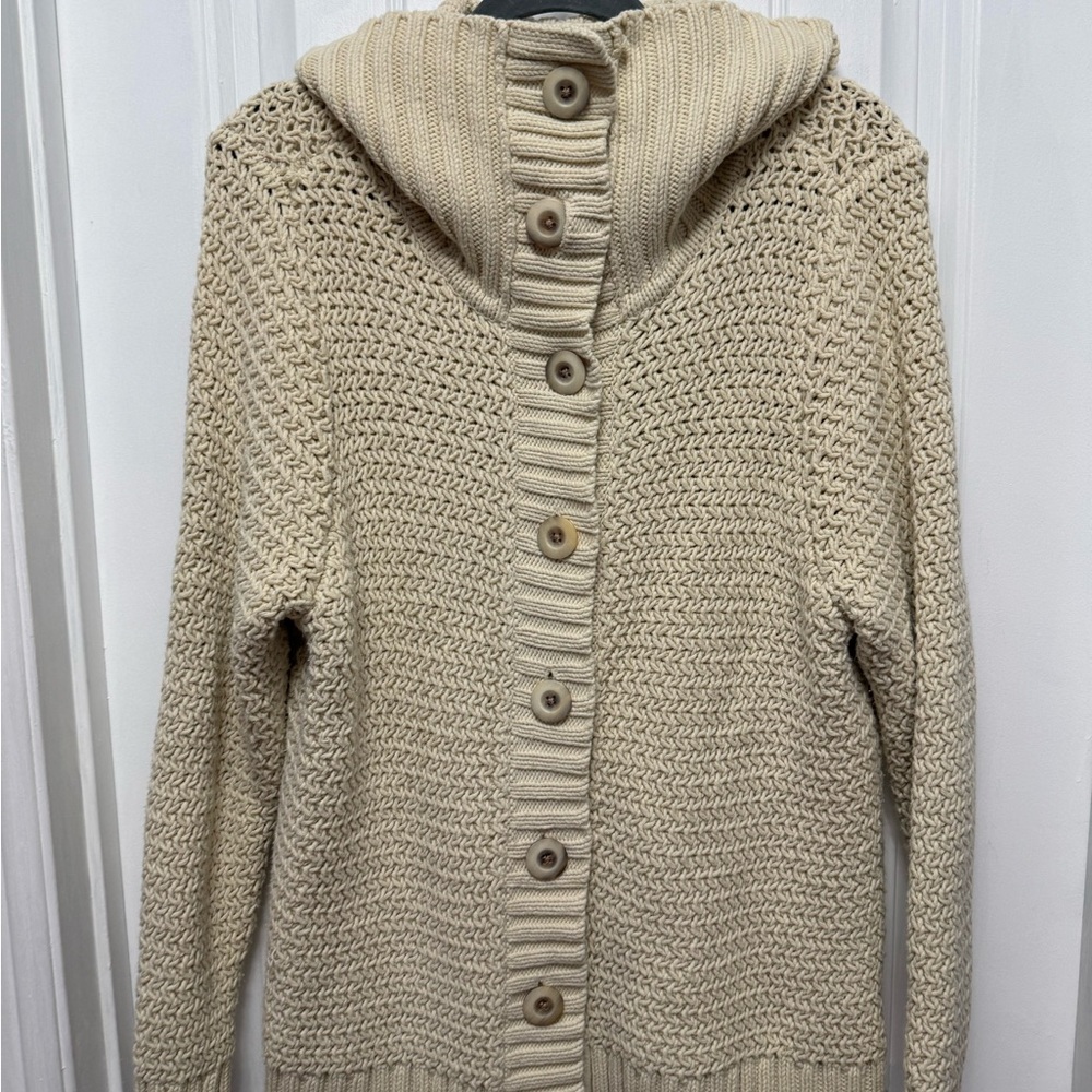 Caslon Sweater Womens Size 1X  Cream Knit  Button Up  Long Slv High Neck (Y-11)